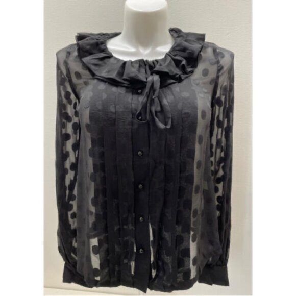 KATE SPADE Blouse Silk Ruffle Neck Sheer Long Sleeve Top sz. 2 - Picture 1 of 10